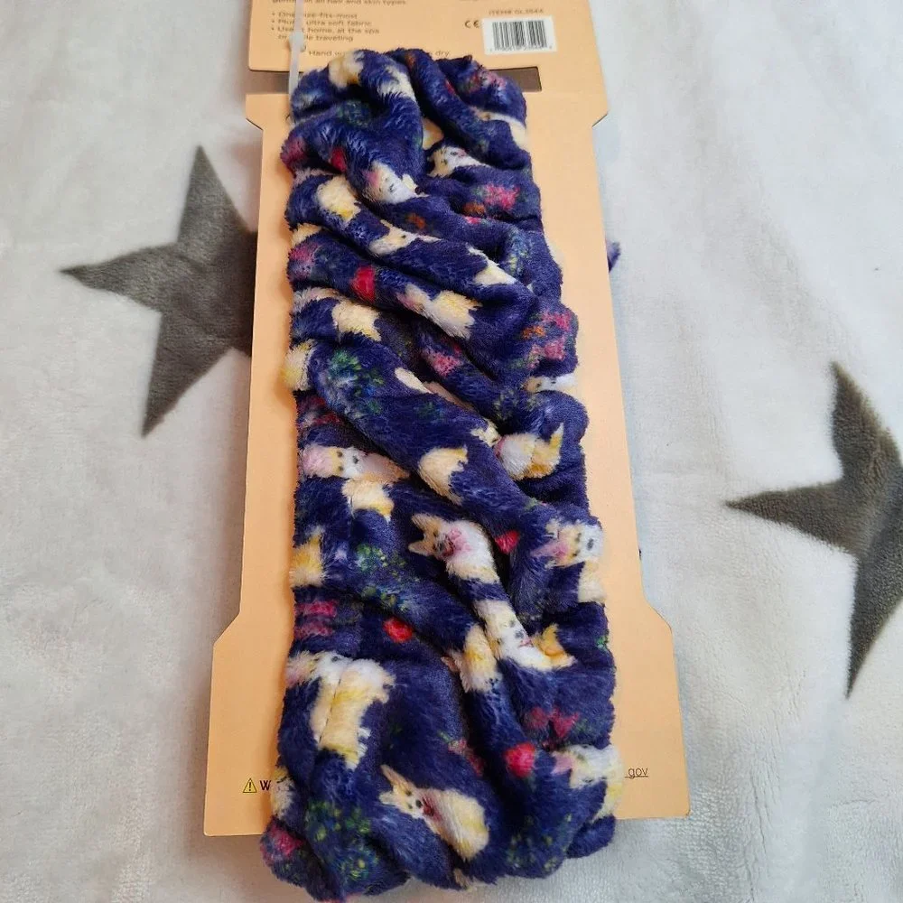 Spa Beauty Makeup Headband Purple Plush‎ With Bow And Dogs Georgia Lane New